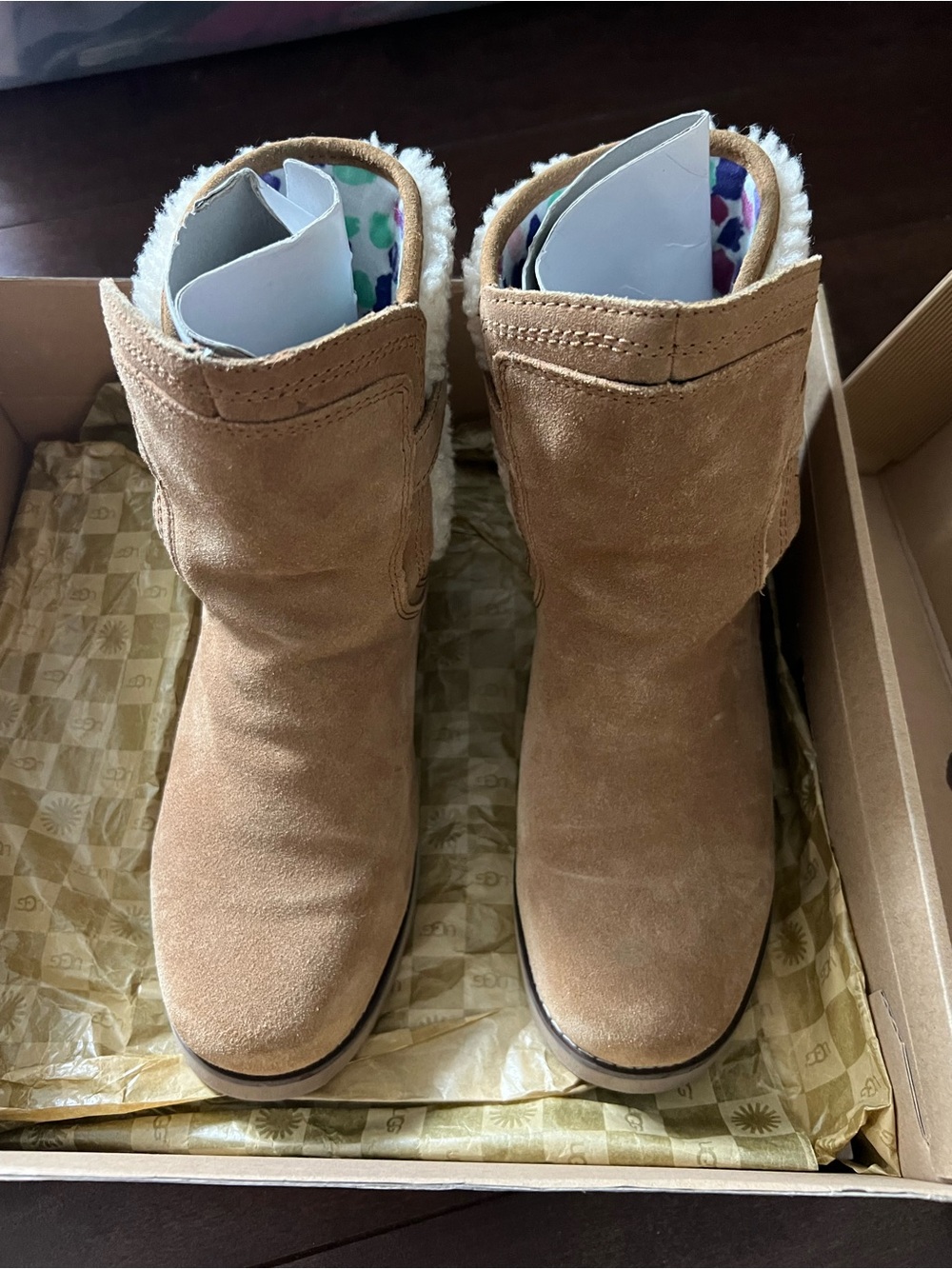UGG Chestnut Suede Shearling-Trim Short Boots size 5